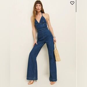 NWT Reformation denim halter 70s style Lennon jumpsuit 2